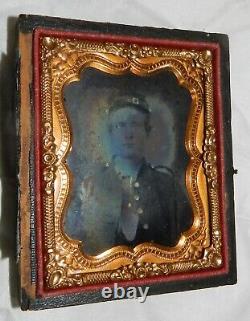 Vintage Ambrotype Photograph of Civil War Soldier with Kepi Hat in case