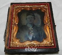 Vintage Ambrotype Photograph of Civil War Soldier with Kepi Hat in case