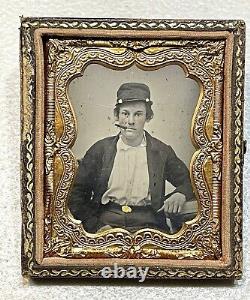 Vintage Antique Civil War Era Soldier Gold Plate Tintype Photograph Portrait Old