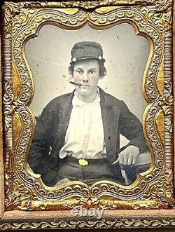 Vintage Antique Civil War Era Soldier Gold Plate Tintype Photograph Portrait Old