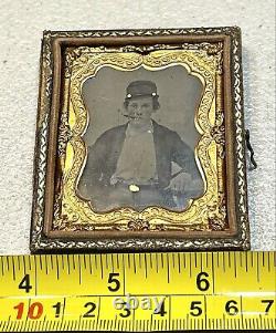 Vintage Antique Civil War Era Soldier Gold Plate Tintype Photograph Portrait Old