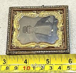 Vintage Antique Civil War Era Soldier Gold Plate Tintype Photograph Portrait Old