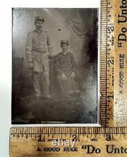 Vintage Civil War Era Tintype Photograph Officer In Dress Uniform With Aide