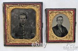 Vintage Civil War Soldier Portraits Photo Tintypes Hinged, Bound Set of 2 19892