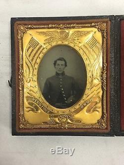 Vintage Civil War Tin Type Identified Soldier Union Photograph Photo NICE