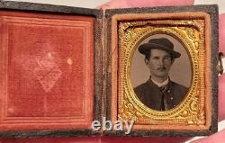Vintage sixteenth plate tintype of a Civil War Union soldier in repaired case