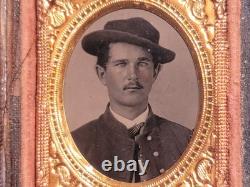 Vintage sixteenth plate tintype of a Civil War Union soldier in repaired case