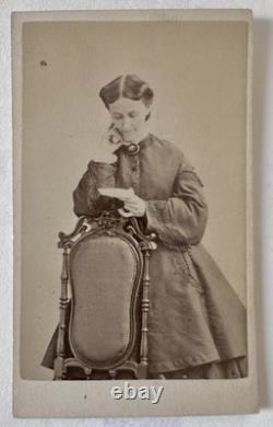 WHIPPLE Dated 1860s CDV Boston Woman Reading Letter Civil War Tax Stamp