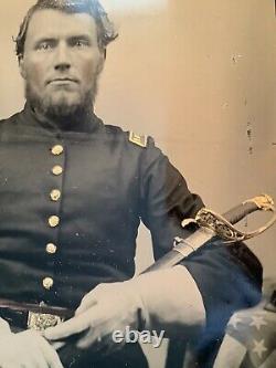 Washington Case Neff 1/2 Plate Civil War Cavalry Officer Soldier Sword Flag Tint
