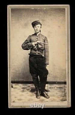 YOUNG Armed Civil War Soldier Holding Gun Champlain New York 1860s CDV Photo